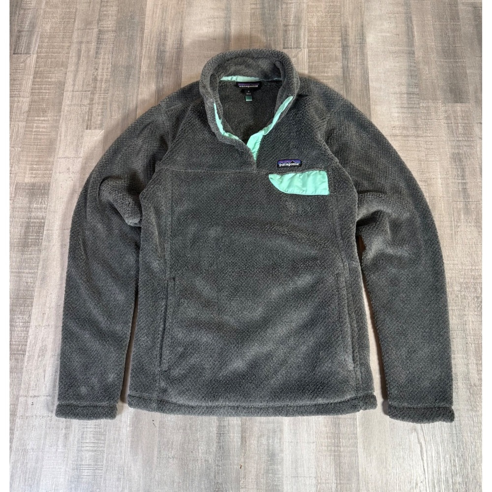 Patagonia Re-Tool Snap-T Fleece Pullover Fuzzy Gray Mint Green Women Medium